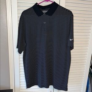 Nike Men's Black and White Striped Polo Shirt